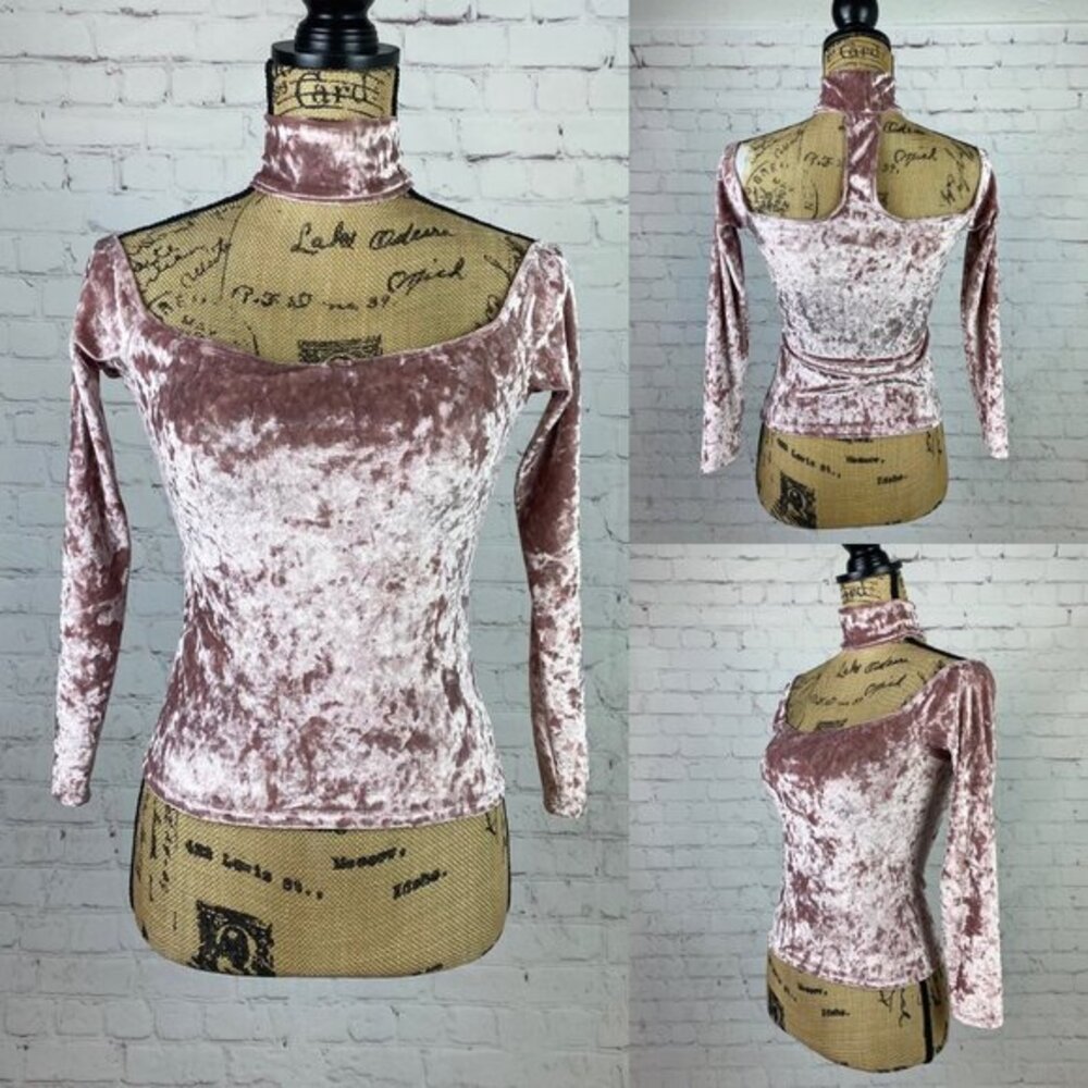 Charlotte Russe Pink Crush Velvet Choker Neck Top
